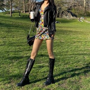 vibrant floral puff-sleeve mini dress